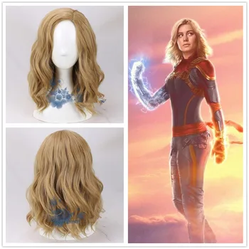 

Women Movie Captain Marvel Coplay wig Women Carol Danvers Blonde Wavy Hair Gold Wig Costumes With Hairnet