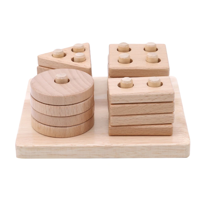 New Wooden Geometric Building Blocks Stacker Shape Stacking Block Sets