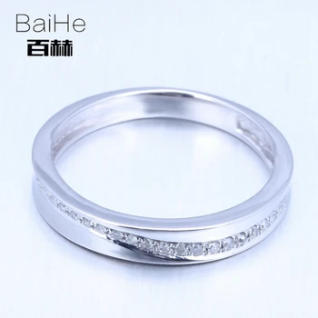 

BAIHE Solid 14K White Gold 0.15CT H/SI Round Natural Diamond Wedding Ring Women Trendy Fine Jewelry Diamond Ring