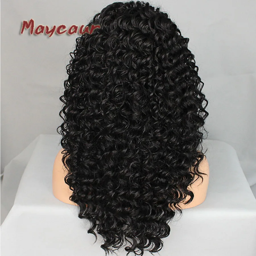 Maycaur черный цвет кудрявый парик Синтетический кружевной передний парик для женщин черные волосы Тяжелая плотность бесклеевой парик
