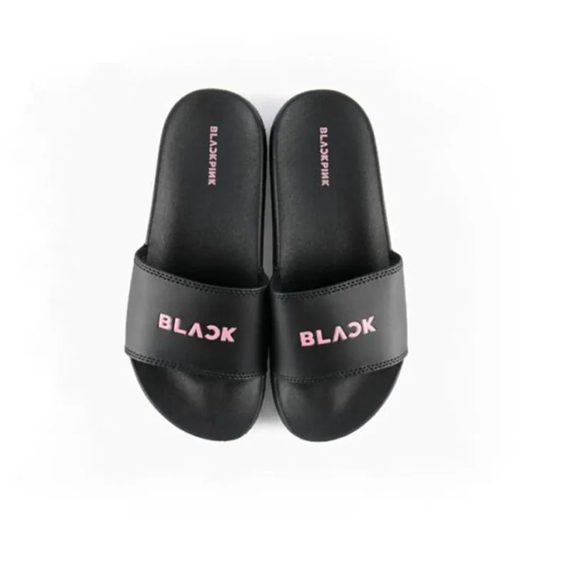 Новинка; Kpop; Цвет черный, розовый; Летняя обувь; сандалии с принтом с буквами; размеры 24-27 см - Цвет: 24CM