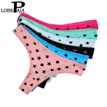 

LOBBPAJA Lot 6 pcs Women Sexy G-strings Strings Thongs Woman Cotton Underwear Dots Stars Print Ladies Panties T-back M L XL #271