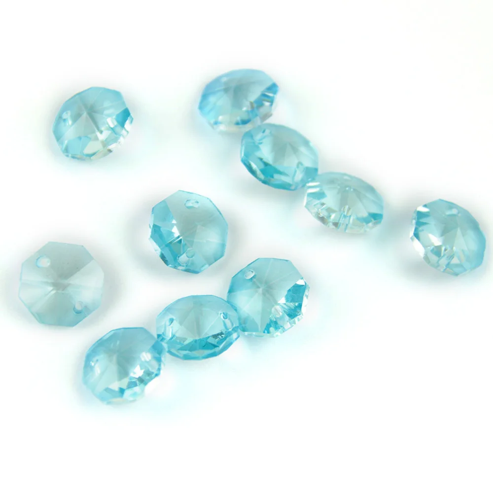 50 шт./лот 14 мм Восьмиугольные бусины Prism Lt. aquamarine в 2 отверстиях для хрустальных