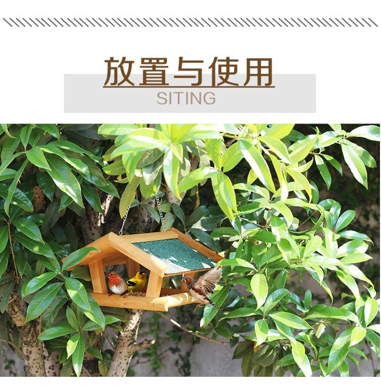 Bird feeder Wild bird Household patio gardening decoration outdoor protection Wood assembly Bird feed container house hanging