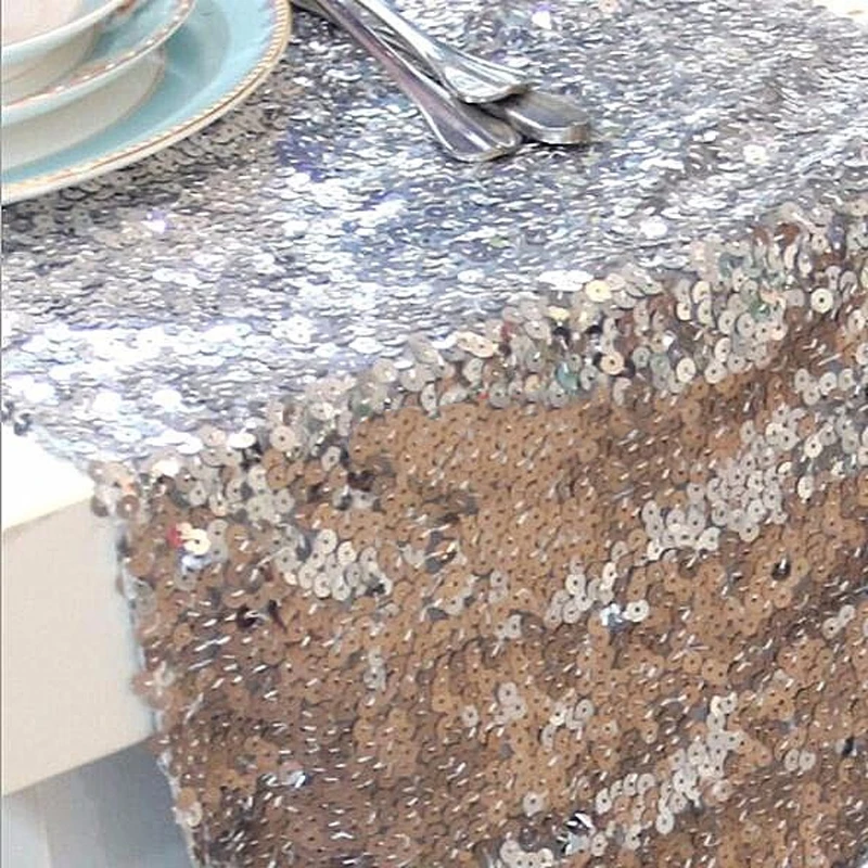 Mayitr 30 x 183 cm Silver Sparkly Sequin Tablecloth Banquet Background Wedding Party