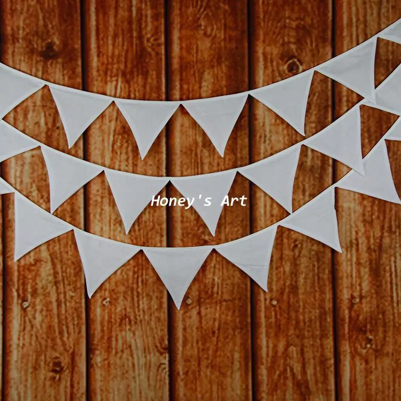 

3.2m 12 Flags Plain White Cotton Fabric Bunting Mariage Vintage Wedding Decoration Banner Home Decoration Garland