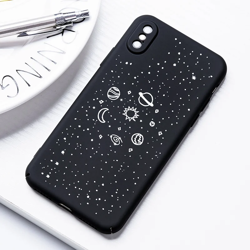 TOMKAS Moon Patterned Cases For iPhone X 8 7 6S Case Hard PC Cover Matte Space Plain Cases For iPhone 6 7 8 Plus Cute  (1)
