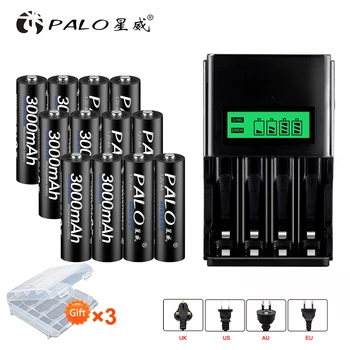 

12PCS PALO 1.2V AA 3000MAH battery NIMH AA Rechargeable Battery Ni-MH 2A Bateries for Camera toys ,cacular with aa aaa charger