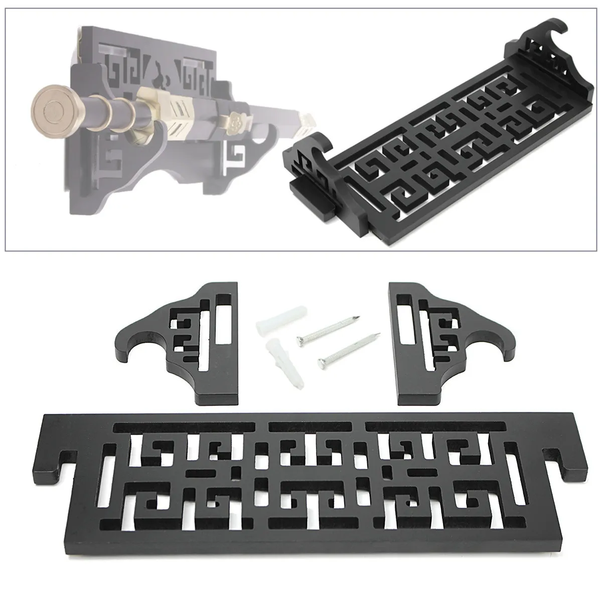 

Practical Chinese Vintage Hollow Out Wall Mount Katana Samurai Sword Holder Stand Bracket Hanger Sculpture Statues Home Decor