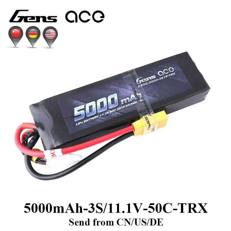 Gens ace Lipo Battery 11.1V 5000mAh Lipo 3S Battery Pack 50C TRX Plug Batteries for Slash VXL Slash 4x4 VXL E-Maxx Brushless Gens ace Lipo Battery 11.1V 5000mAh Lipo 3S Battery Pack 50C TRX Plug Batteries for Slash VXL Slash 4x4 VXL E-Maxx Brushless