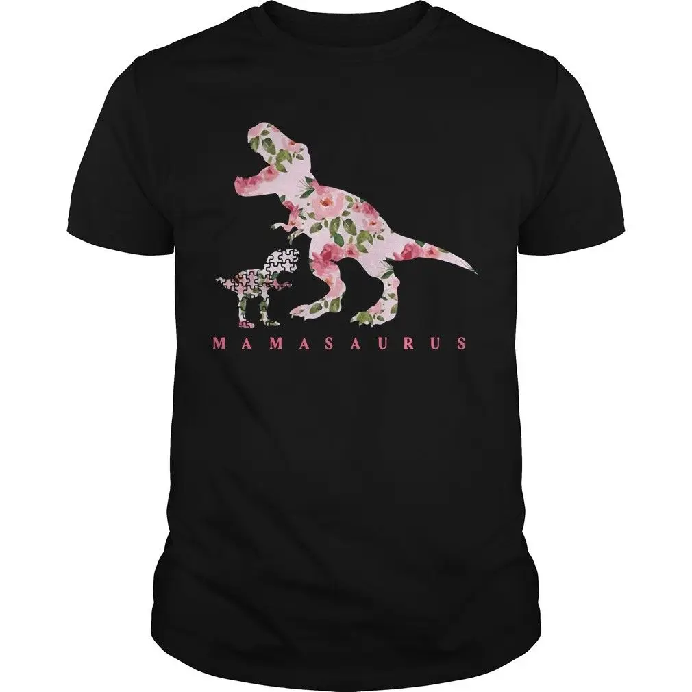Mamasaurus динозавр цветочный аутизм рубашка мультфильм футболка Мужская Унисекс