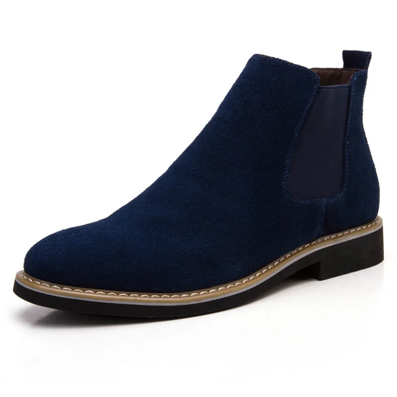 YATNTNPY/обувь из натуральной замши мужские короткие ботинки для мужчин ботинки челси без шнуровки теплые зимние мужские оксфорды с мехом внутри - Цвет: Blue