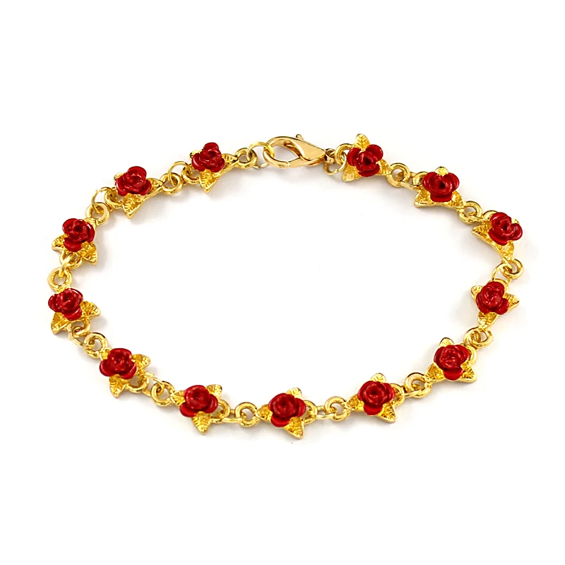 

Delicate Red Rose Leaf Bracelet Small Star Rose Flower String Bracelet Female Charm Jewelry Valentine's Day Fashion Gifts