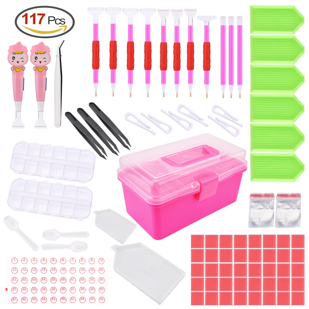 

117pcs/set Diamond Embroidery Accessories 5D DIY Diamond Painting Cross Stitch Tool Full Kit Rhinestones Boxes Pen Dots Glue Mud