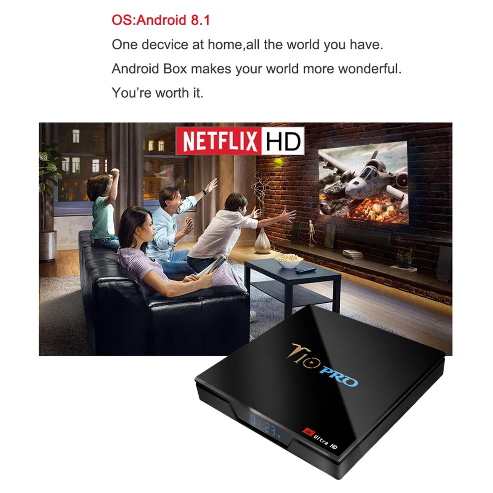 T10 Pro ТВ-бокс Amlogic S905X2 2,4G+ 5G WiFi BT4.1 Android 8,1 4 Гб 64 ГБ 32 ГБ USB3.0 4K VP9 Smart tv BoxS PK H96 X96