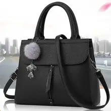 Женские меховые шаровые украшения сумки на молнии средние женские вечерние сумки новые сумки через плечо(черные