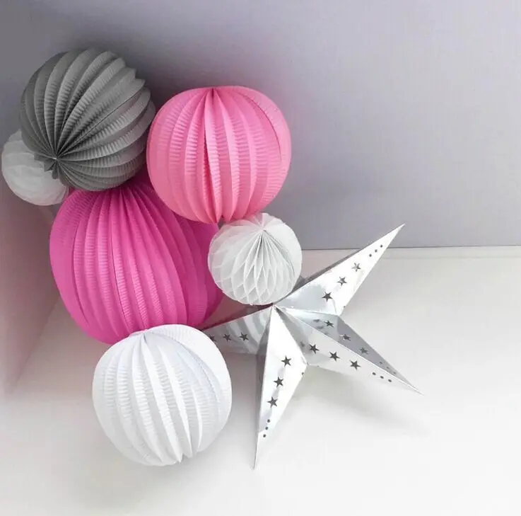 

7pcs DIY Party Decoration Set With Pleated Paper Lanterns Stars Honeycomb Balls For Wedding Birthday Party Events Party Decor