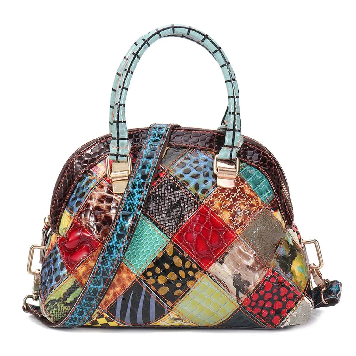 Роскошные дизайнерские женские ручные сумки из натуральной кожи, богемные цветочные сумки через плечо, винтажные Лоскутные сумочки, женские сумки - Цвет: Bright color