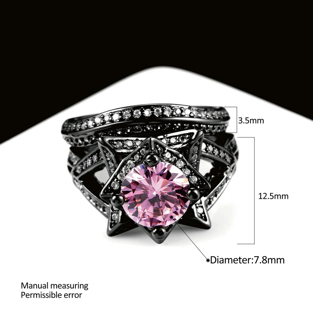 Double Fair Cubic Zirconia Pink Crystal Rings Sets Black Gold Color Engagement / Wedding Ring Sets Fashion Women Jewelry DFR618