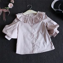 Летние хлопковые блузки; рубашки для девочек; плиссированные рубашки с круглым воротником; детские топы; детская одежда; одежда для малышей; вечерние блузки