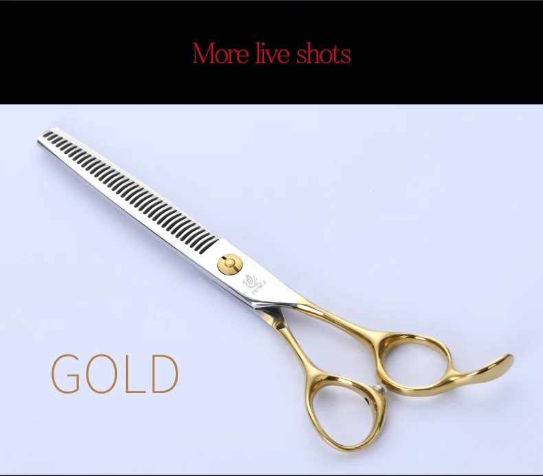 Fenice 6.5 inch Gold/Black Professional Dog Thinning Scissors Japan 440C Pets Hair Shears Thinning Rate 45