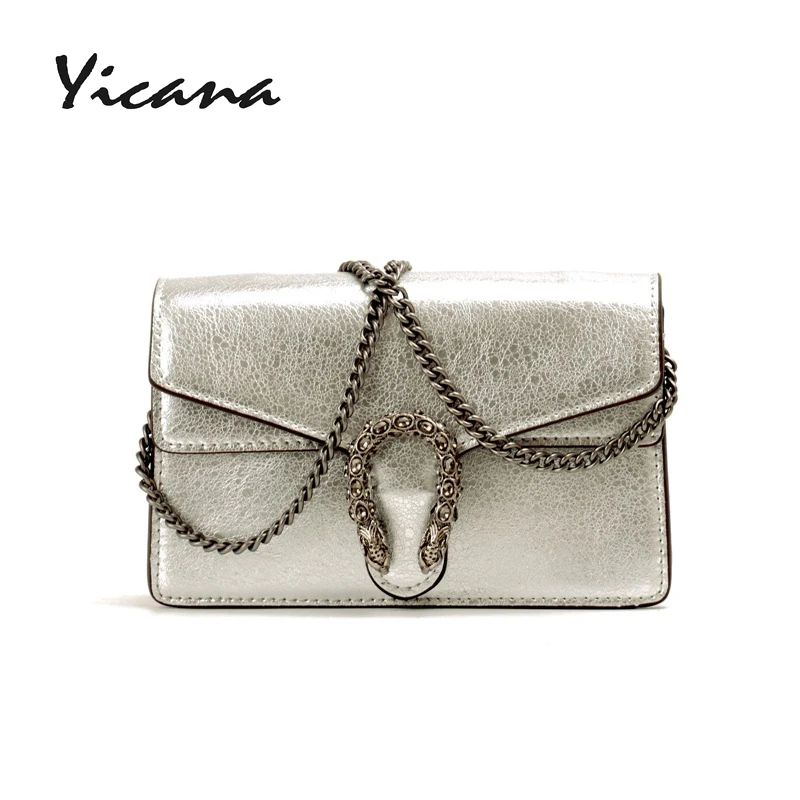 

Yicana 2018 new tiger and snake veins burst Cow leather women handbag Crossbody Bag Dionysian fashion lady small package