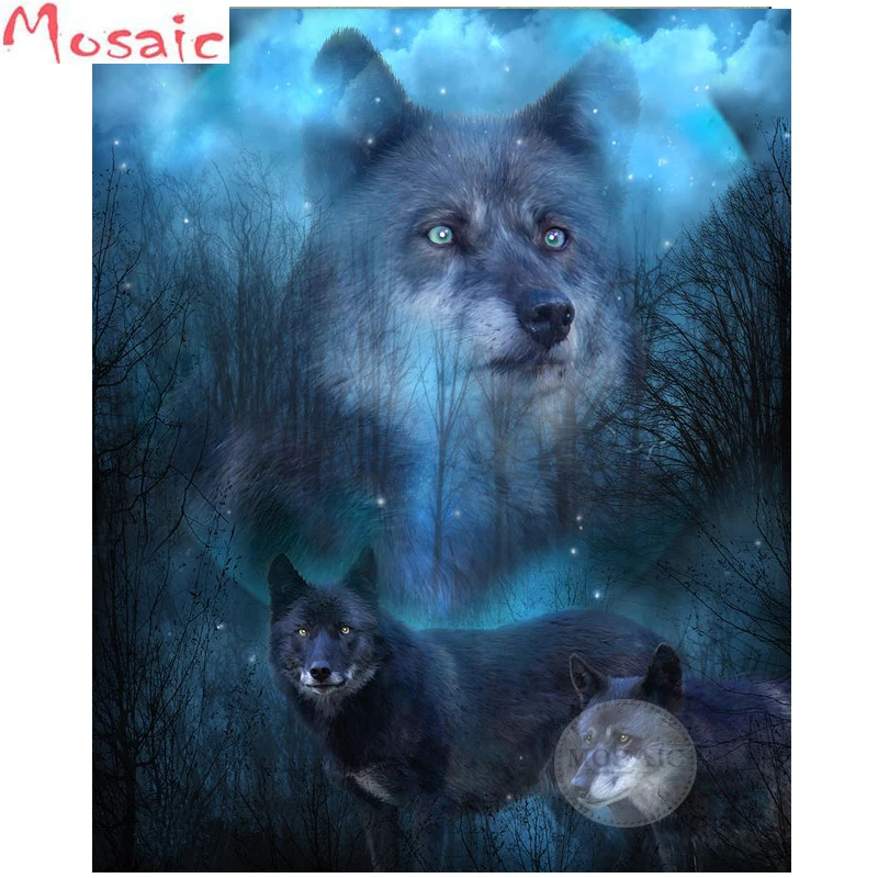 

5D Diamond Embroidery moonight wolf Cross Stitch Crystal square Diamonds Set Unfinished Decor DIY Diamonds Painting