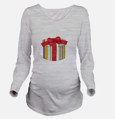 Популярные Модные топы Enceinte для беременных женщин; Одежда для беременных с принтом Санта-Клауса; Футболка для беременных на год и Рождество - Цвет: Full Gift Grey T