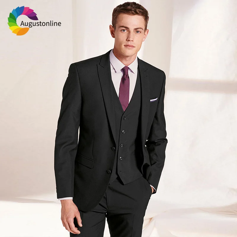 

Black Men Suits For Wedding Bridegroom Groom Business Wear Prom Slim Fit Formal Blazer Custom Tuxedo Best Man Jacket+Pants+Vest