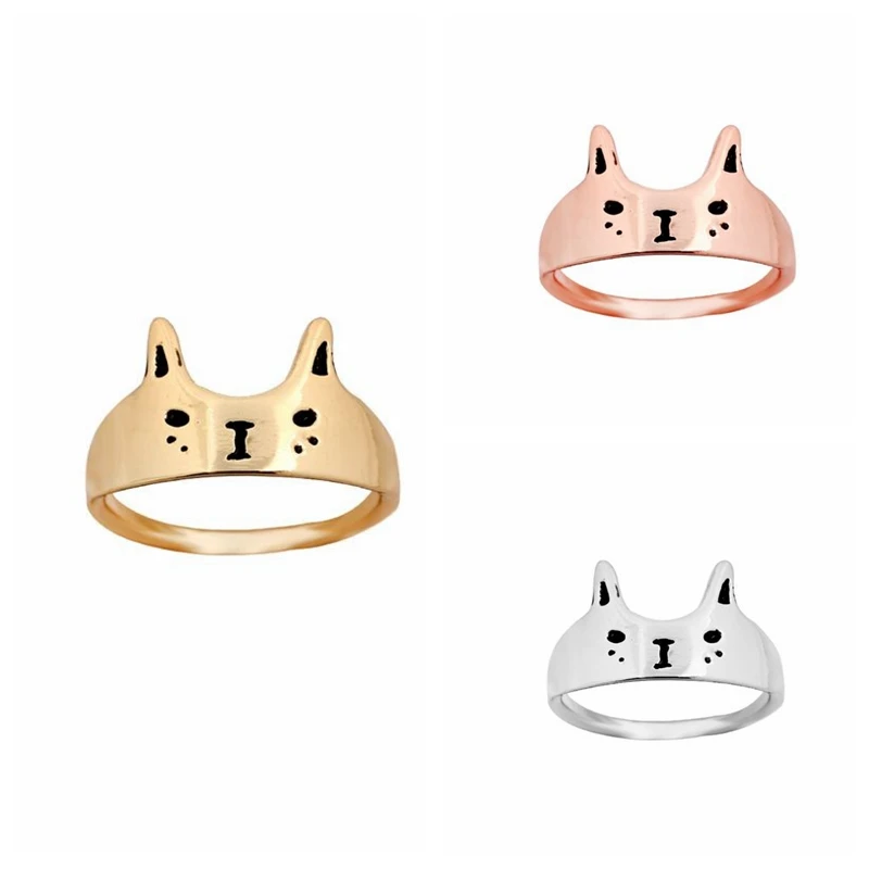 New Fashion Ring Jewelry Cute Love Cat Ring Kitty Cat Head Face Rings for Women Party Gifts Size 6