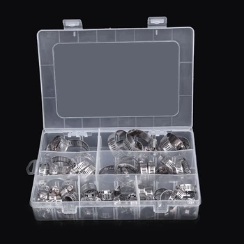 

60 Pcs Stainless Steel Hose Pipe Hoop Strong Hose Clamps Wire Assorted Kit Tool