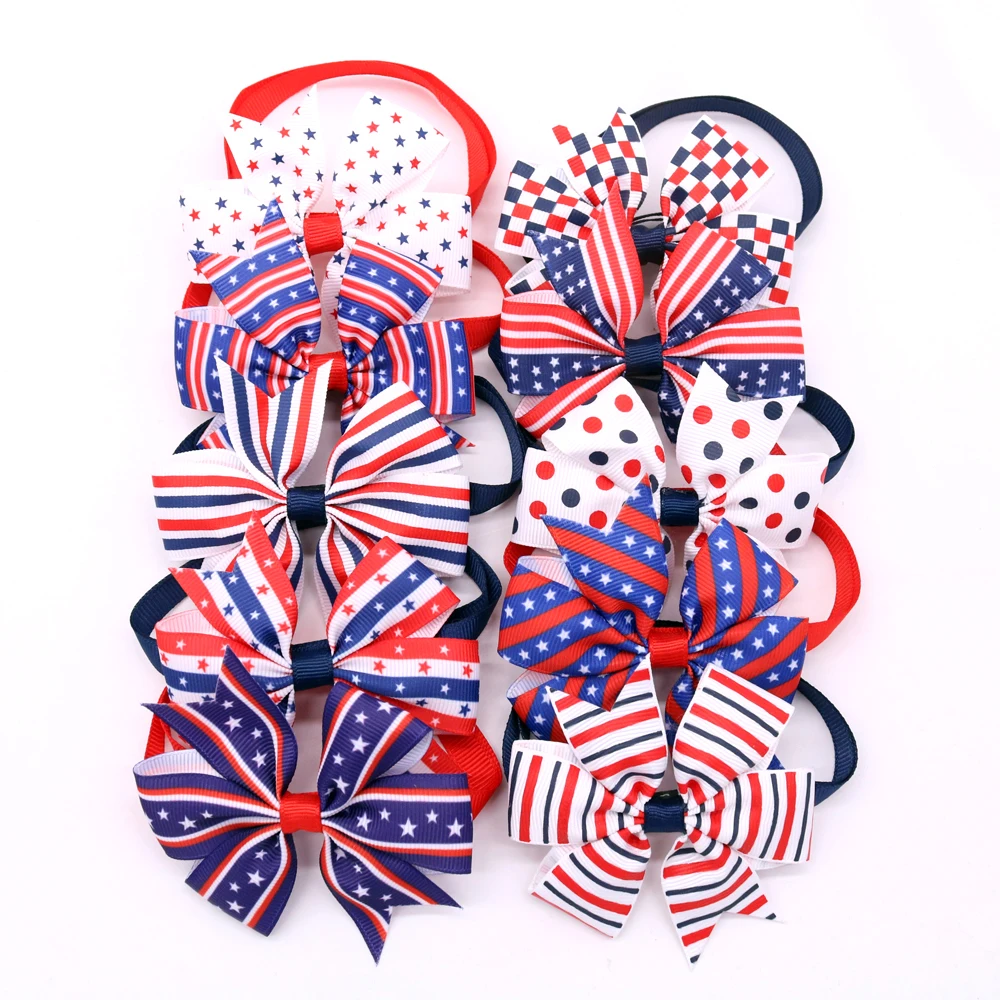 

60pcs 4th of July/ July 4 Pet Puppy Dog Cat Bow Ties Adjustable Dog Bowties Bowknot Cat Collar Pet Grooming Accessories
