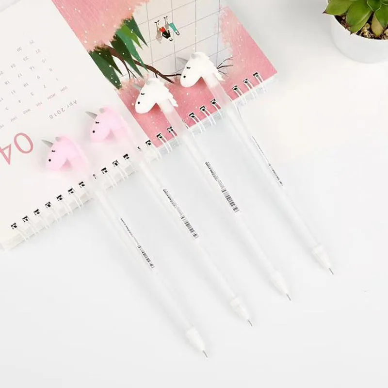 

4 Pcs Hot Sale Gel Pens Cartoon Horse Unicorn Black Colored Gel-inkpens for Writing Cute Stationery Office School Supplies