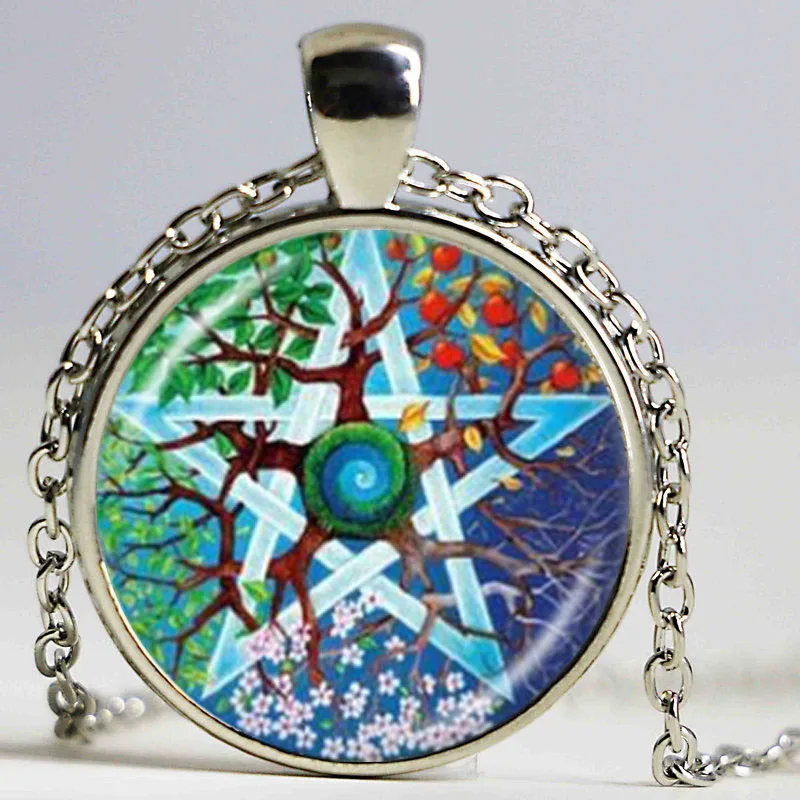 177 35 De Réductionpentagramme Arbre De Vie Pendentif Collier Wicca Pentacle Cabochon Bijoux Spirale Fleur Chandail Collier Argent Bronze