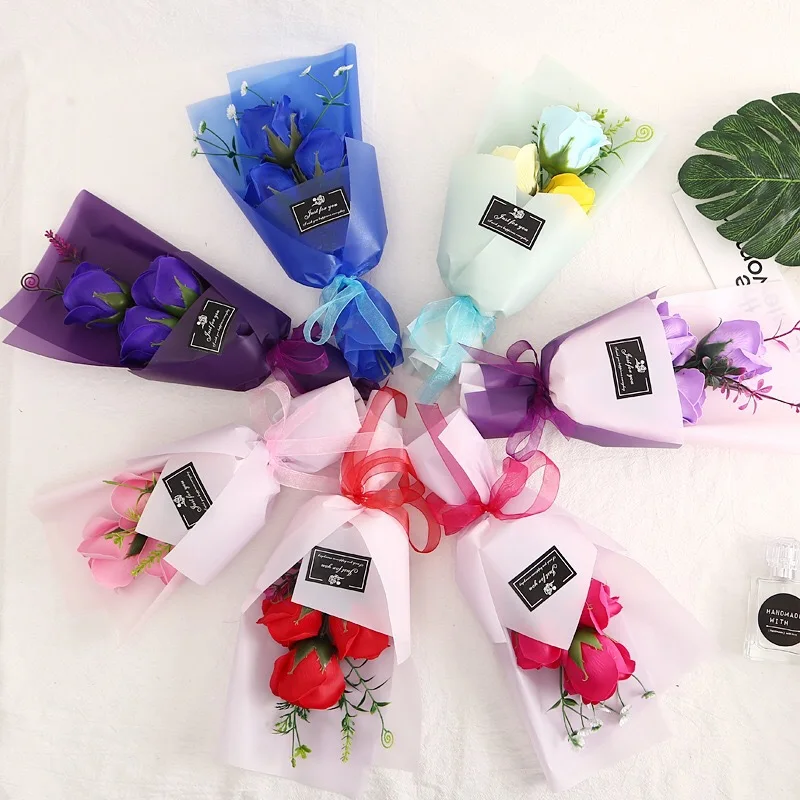 Flone Artificial 7 Heads Rose Soap flower Fake Flowers Mother's Day Valentine's Day Qixi Festival Gift Gift box Home Decoration (32)