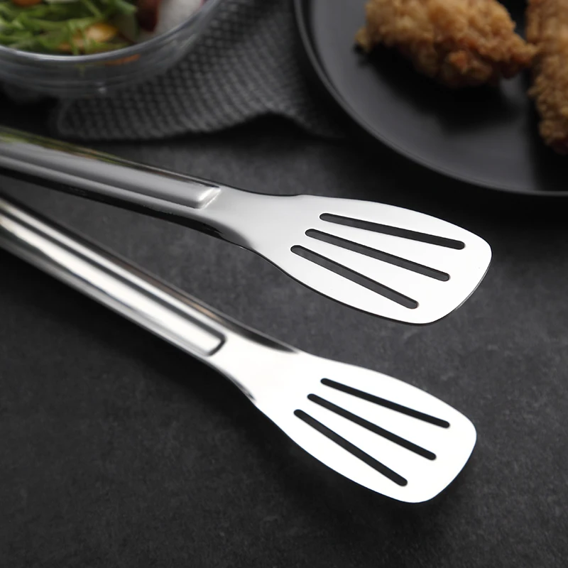 2pcs BBQ Tongs 9.5 Stainless Steel Kitchen Tongs Food Server Serving Clip Pizza Bread Dessert Salad Tongs Kitchen Accessories (6)