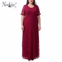 Nemidor Hot Sales Women Elegant Lace Party Dress Plus Size 7XL 8XL 9XL Short Sleeve Floor