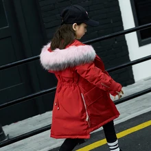 HSSCZL/куртки-пуховики на утином пуху для девочек; коллекция года; длинное зимнее плотное детское пуховое пальто для больших девочек; верхняя одежда; пальто; парки с капюшоном; модная детская одежда