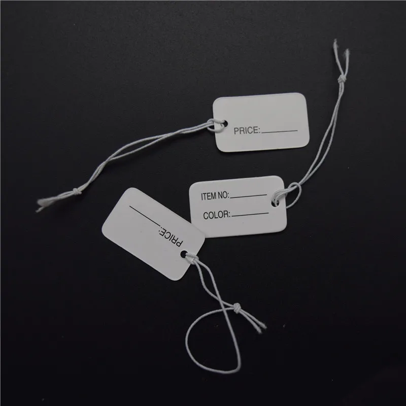 

1000 pcs white paper String / Strung Price Tags with Elastic String Hang Price Tags label 2.5CM*1.5CM