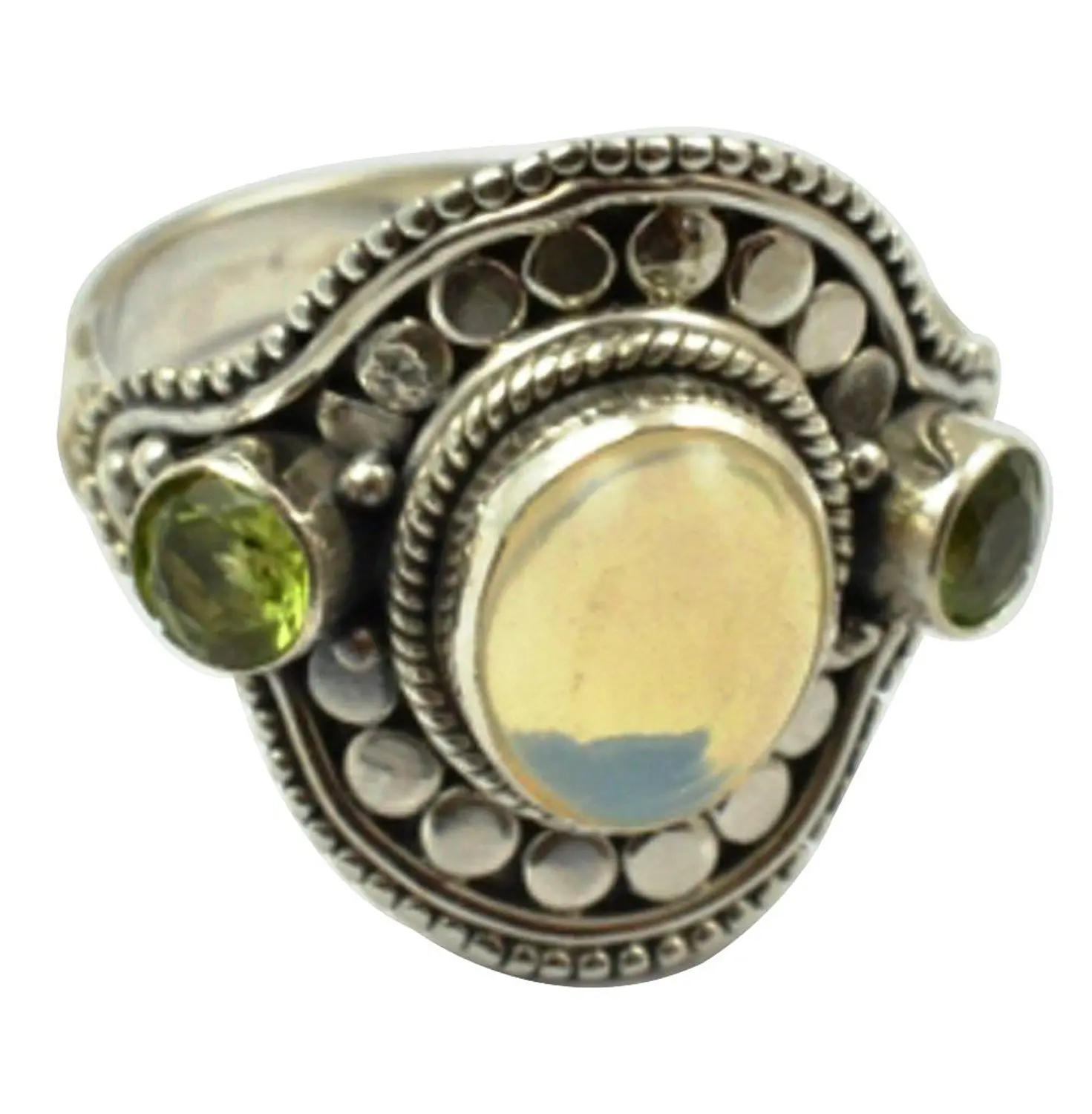 

Lovegem Genuine Ethiopian Opal & Peridot Ring 925 Sterling Silver,Size:7.25 , AR3116