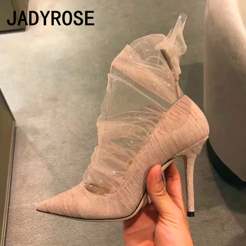 

2019 New Design Women Gladiator Nude Pumps Pointed Toe Thin High Heels Wedding Shoes Shiny Lace Ladies Dress Party Stilettos