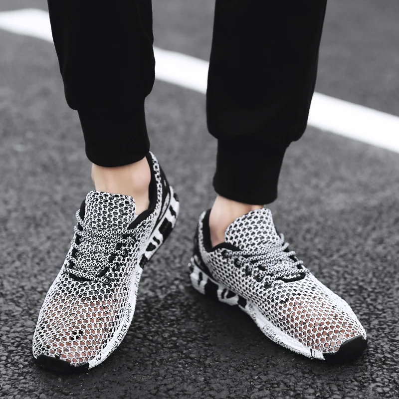POSTOBON Fashion Air Mesh Men Shoes Non Slip Rubber Sole Man Shoes 2019 Summer Male Black Shoes Slip on Sneakers