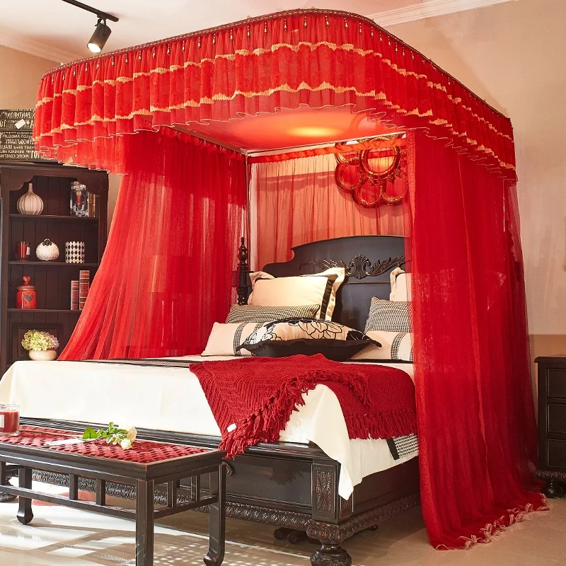 Красная u-образная направляющая в дворцовом стиле москитная сетка для мытья стильная трехдверная телескопическая москитная сетка 1,8 м 1,5 м 2 м кровать