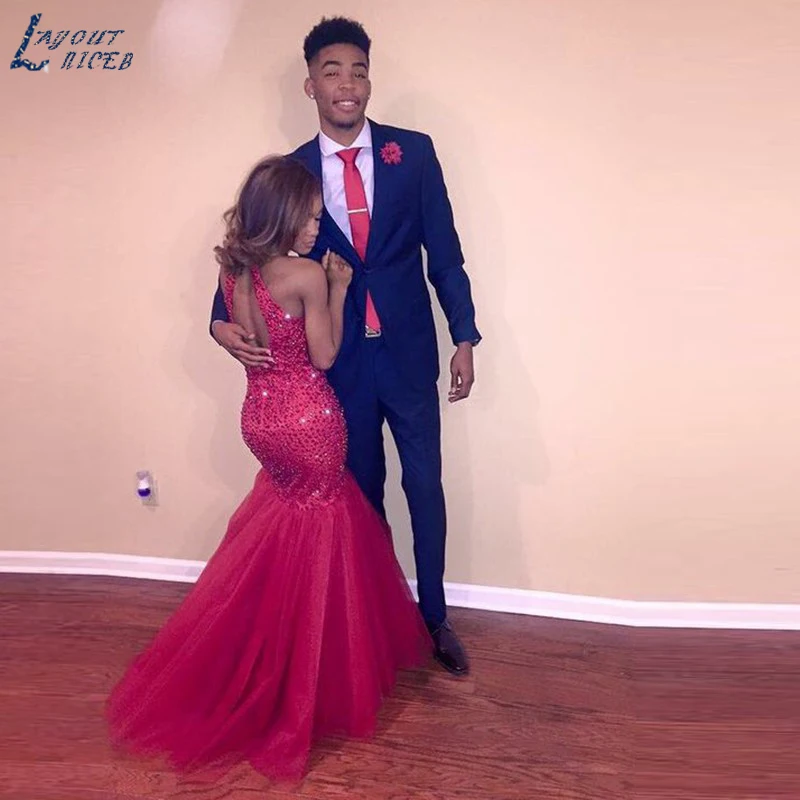 

Long Mermaid Prom Dresses abendkleider 2017 Halter Beading Red African Fishtail Latest Evening Gown Designs Graduation