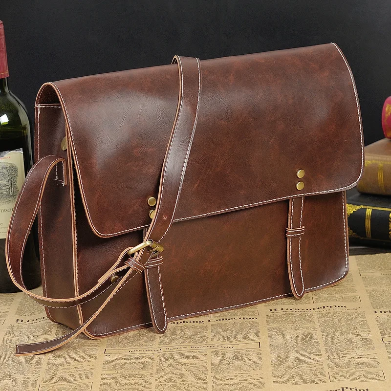 Crazy Horse Leather Men Bag leather handbag laptop men's briefcase tote ...