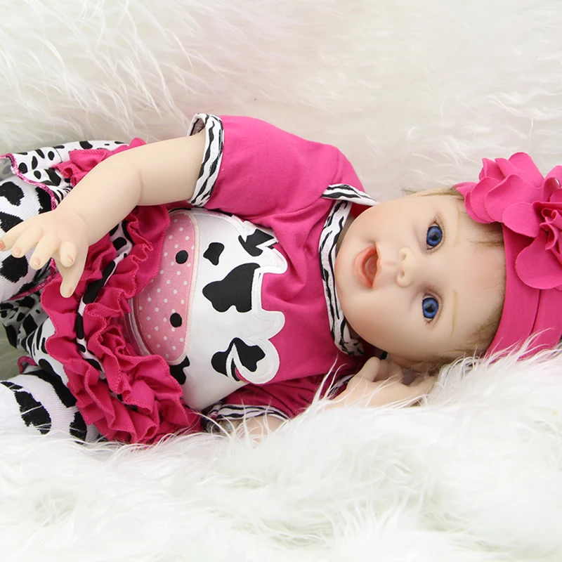 

Collectible 22 Inch Realistic Reborn Baby Dolls Handmade Soft Silicone Baby Doll Toy With Cow Clothes Kid Playmate Birthday Gift