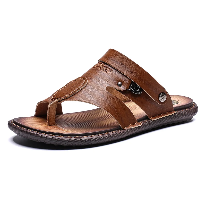 Большой размер 47 летние мужские пляжные сандалии спилок кожаные сандалии, обувь для отдыха прочная нескользящая обувь zapatillas hombre Slippe