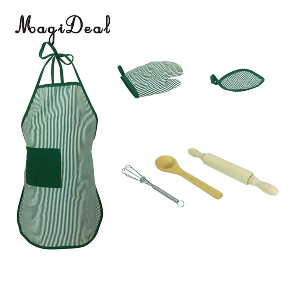 Kitchen Cooking Set, Baking Cake Food Toy Kids Apron & Chef Glove set, Whisk Rolling Pin Tool Utensils Pretend Play Game