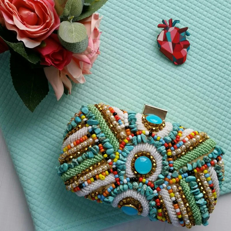  Boutique De FGG Vintage Bohemian Women Gold Clutch Purses Beaded Bag Evening Bag Wedding Handbag Pa - 32799959065