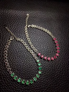 

Natural green emerald gem Bracelet Natural red ruby Elegant luxurious big round Bracelet 925 silver bracelet women fine Jewelery